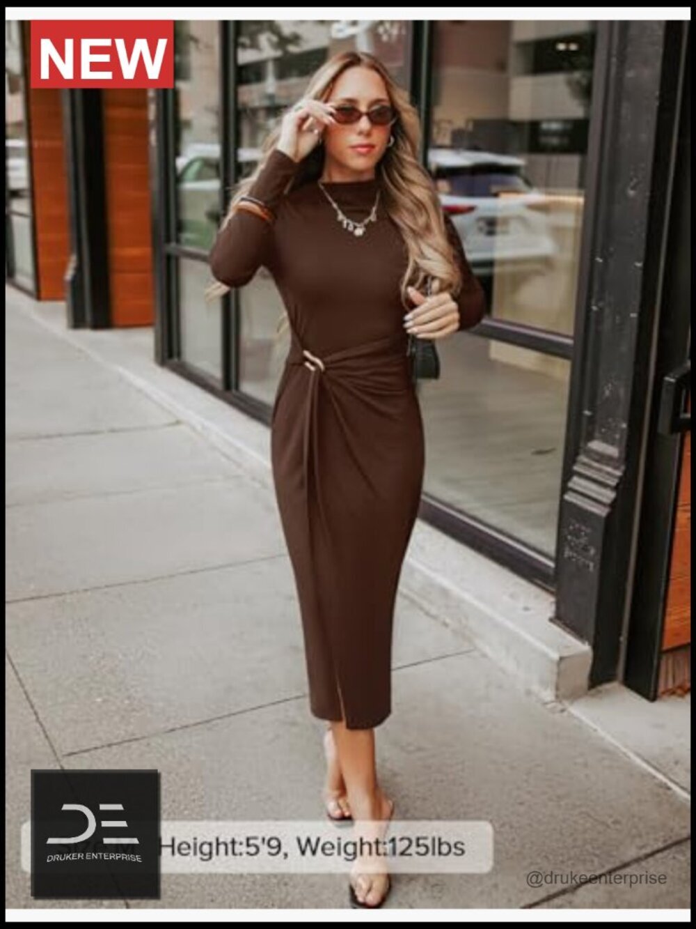 Long Sleeve Mock Neck Bodycon Midi Dress Cocktail Party Wedding Guest - Picture 5 of 7